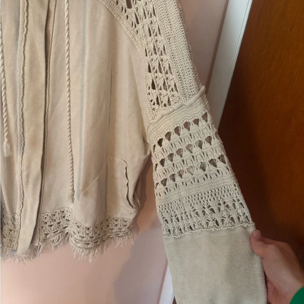 Free People Dune Bug Crochet Cardigan Women’s Size Small Oatmeal‎ Oversized - Picture 5 of 6